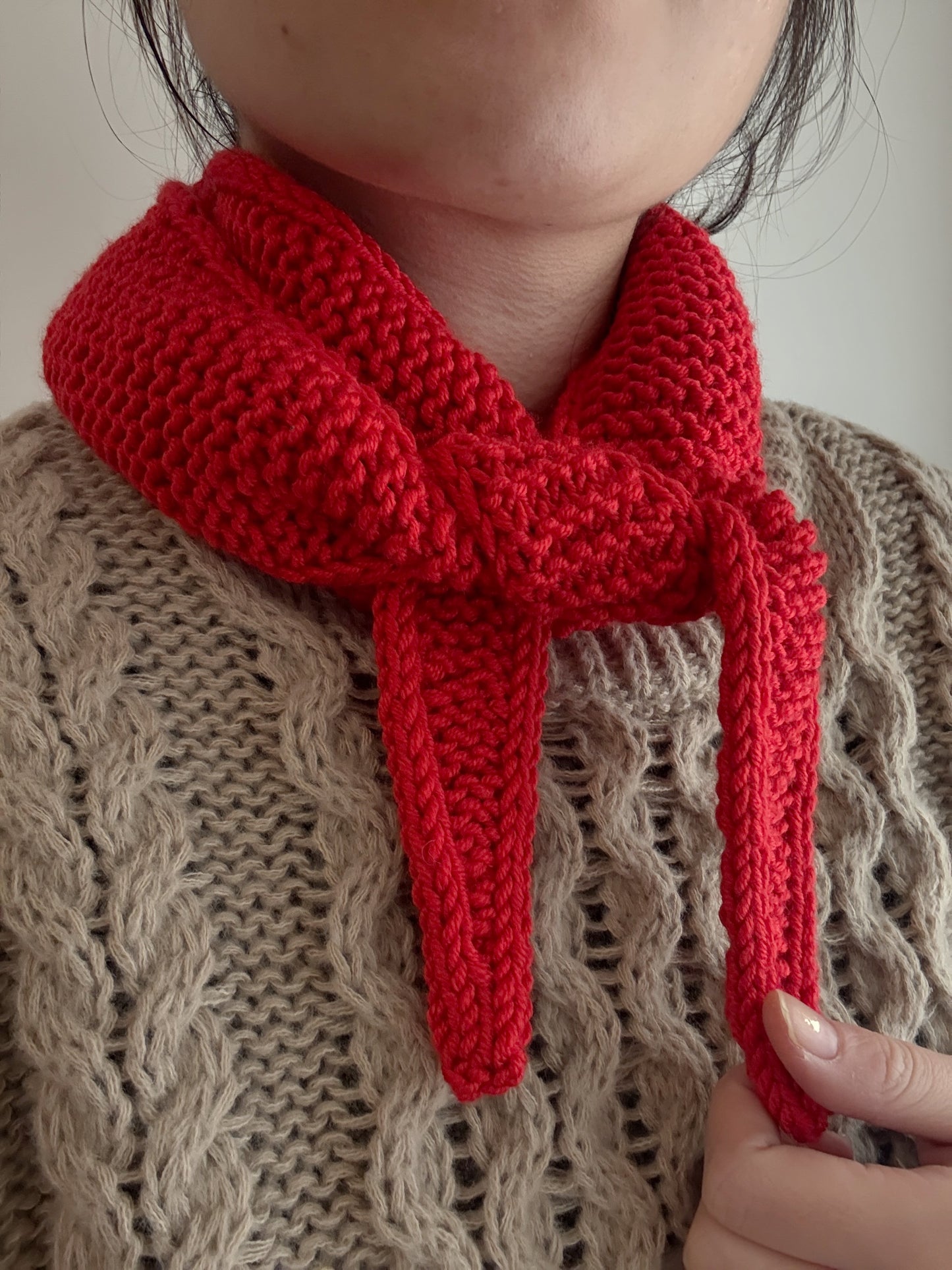 Sophie scarf in christmas red | hand knit neckechief | winter wrap | small skinny scarf | handmade gift | tiktok viral scarf | wool yarn