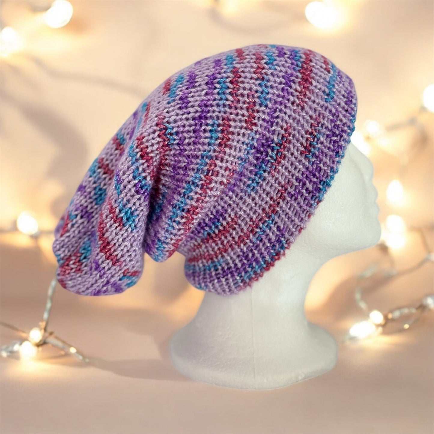 Hand Knitted beanie in purple mix | Winter knitted double layered hat | autumn style | cozy winter hat| men or women - TuttyKnitty