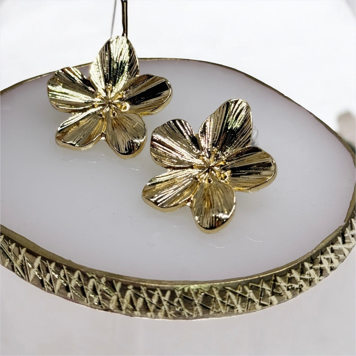Floral -Blossom Flower Gold statement earrings | modern stud earrings | floral geometric earrings | Korean earrings