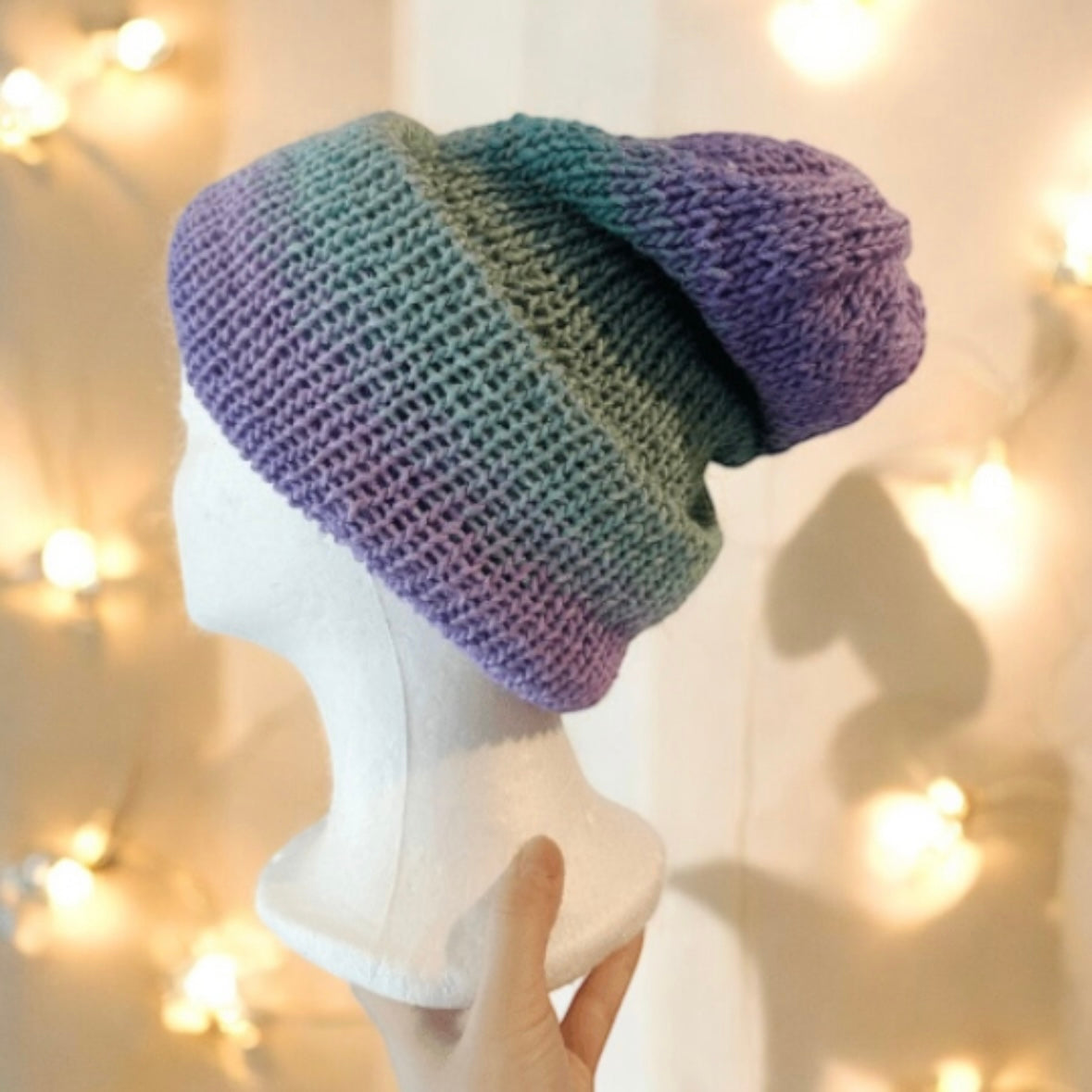 Hand Knitted beanie in ombre pastel | Winter knitted double layered hat | autumn style | cozy winter hat| men or women
