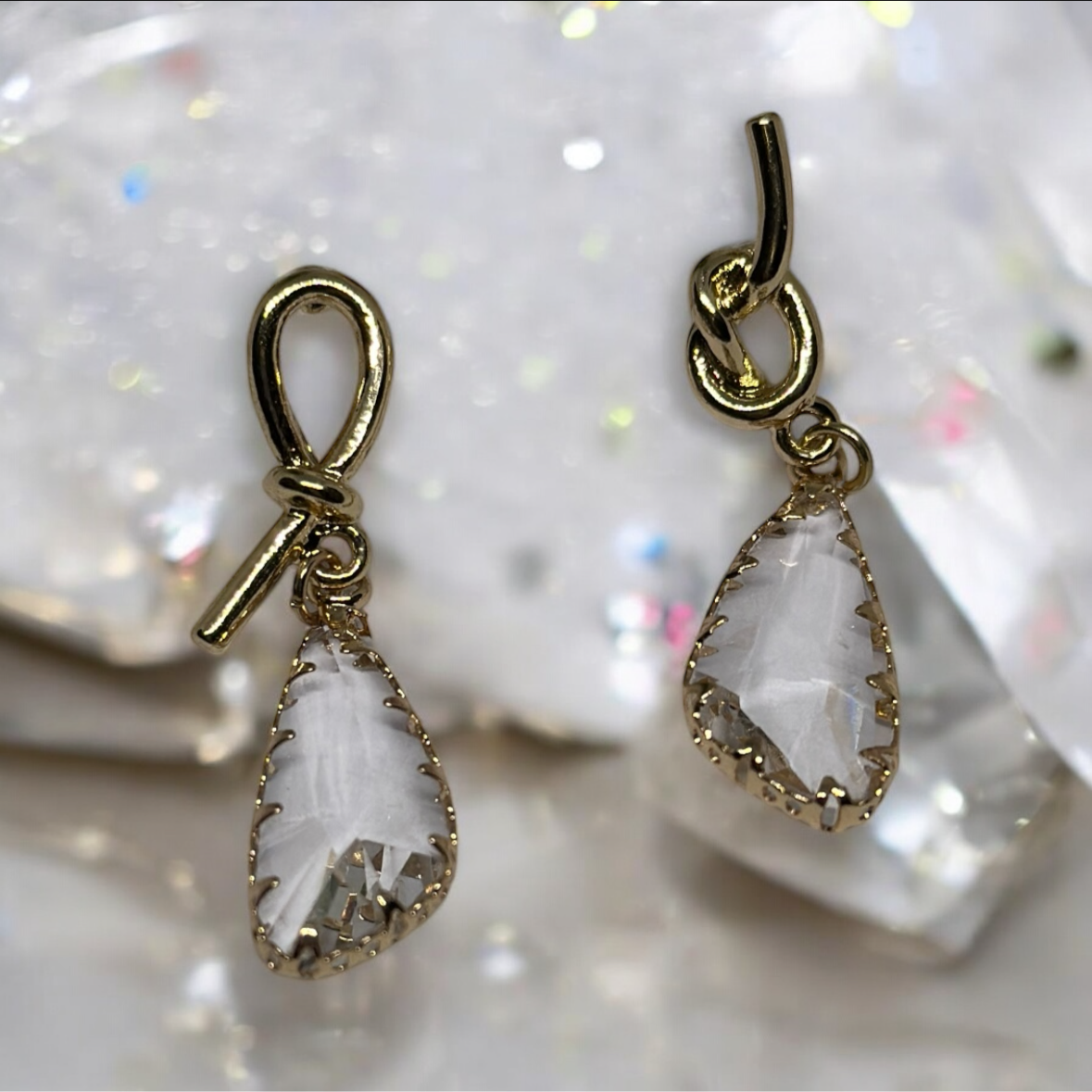 Geometric - Rhinestone clear earrings | geometric golden party earrings | luxury statement earrrings | bridal wedding earrings