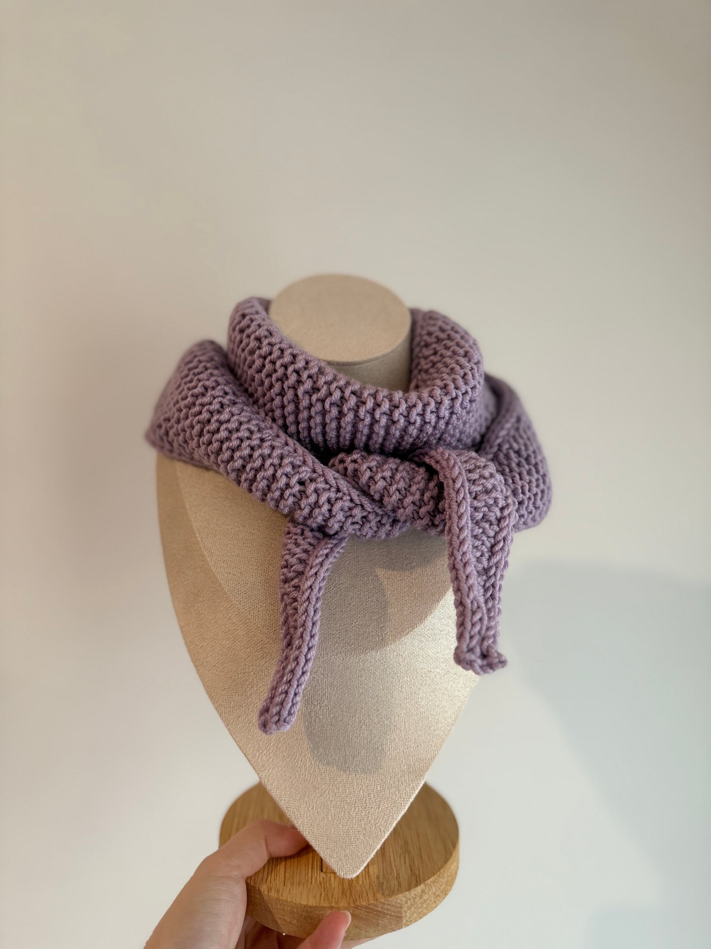 Sophie scarf lilac | hand knit neckechief | winter wrap | small skinny scarf | handmade gift | tiktok viral scarf | wool yarn