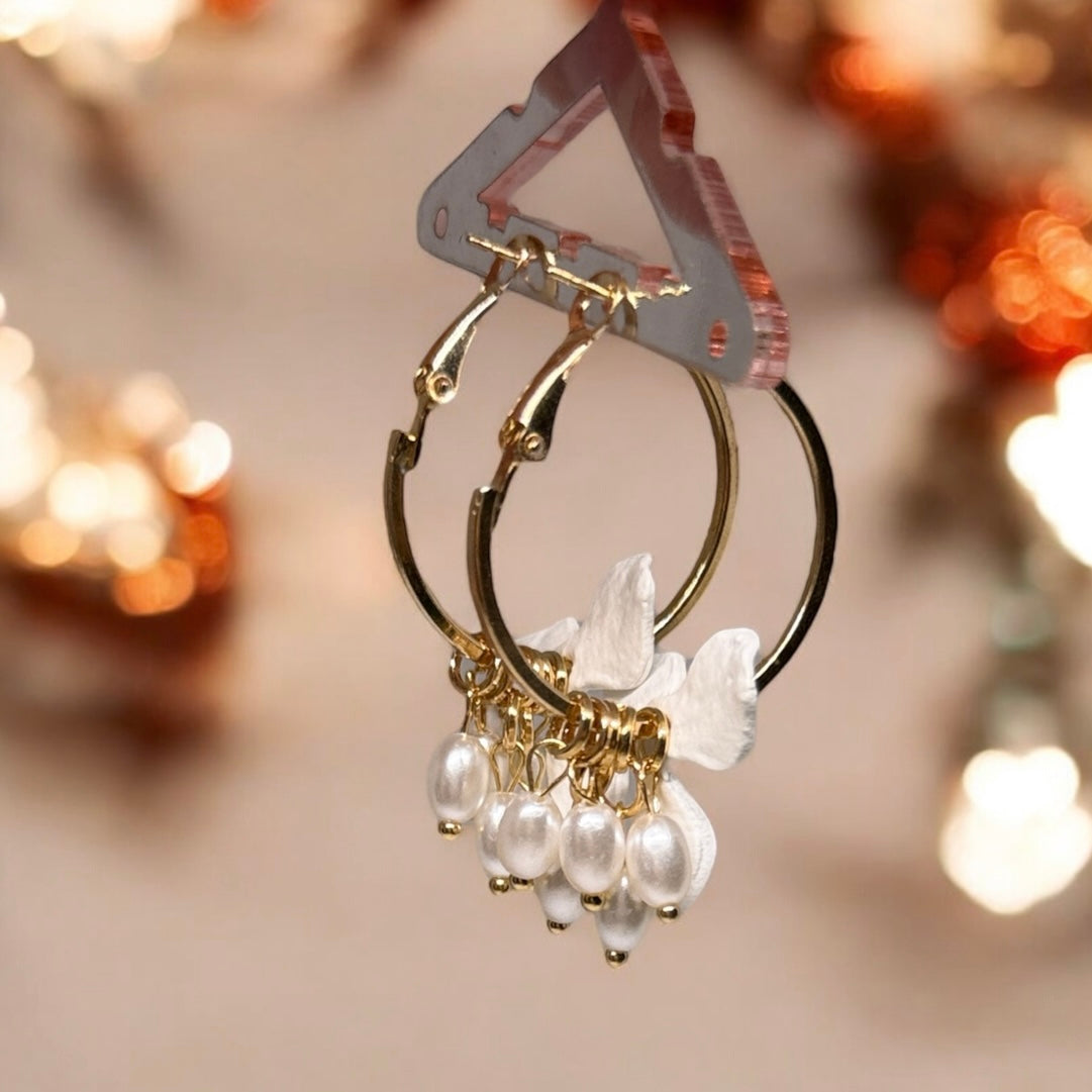 White - flower earrings | unique floral earrings | cute hoop earrings | spring floral earrings | bridal party wedding earrings