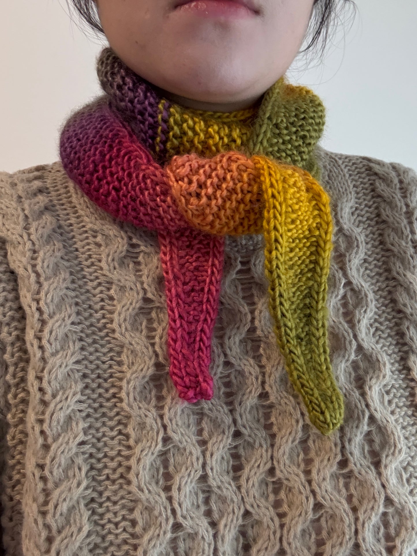 Sophie scarf in candy mix | hand knit neckechief | winter wrap | small skinny scaf | handmade gift | tiktok viral scarf