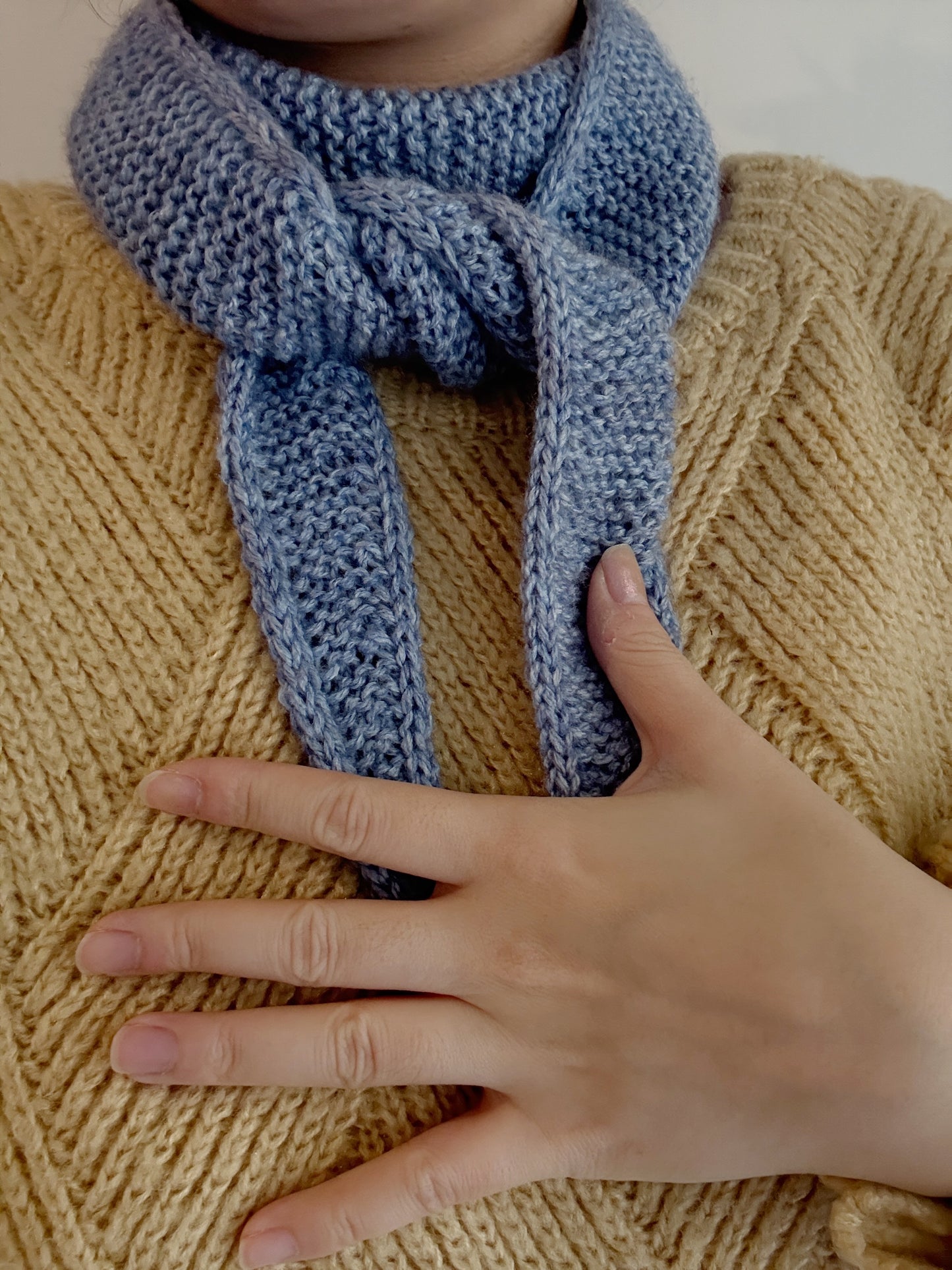 Sophie scarf in blue | hand knit neckechief | winter wrap | small skinny scarf | handmade gift | tiktok viral scarf