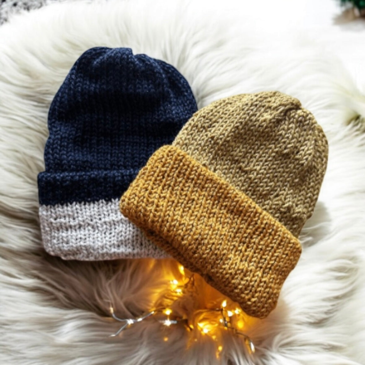 Knitted beanie in blue or yellow | Winter knitted double layered hat | autumn style | cozy winter hat| men or women - TuttyKnitty