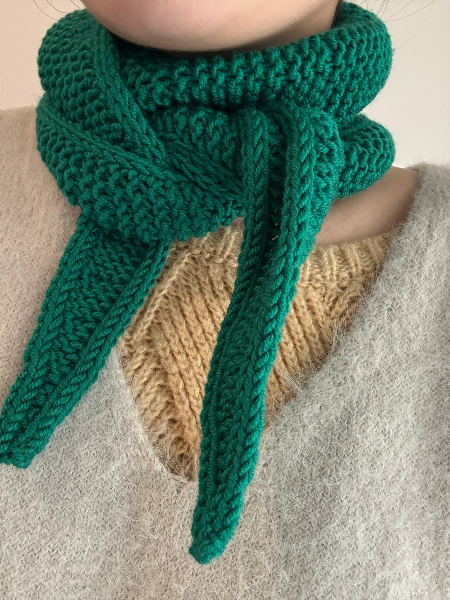 Sophie scarf in aquamarine green | hand knit neckechief | winter wrap | small skinny scarf | handmade gift | tiktok viral scarf | wool yarn