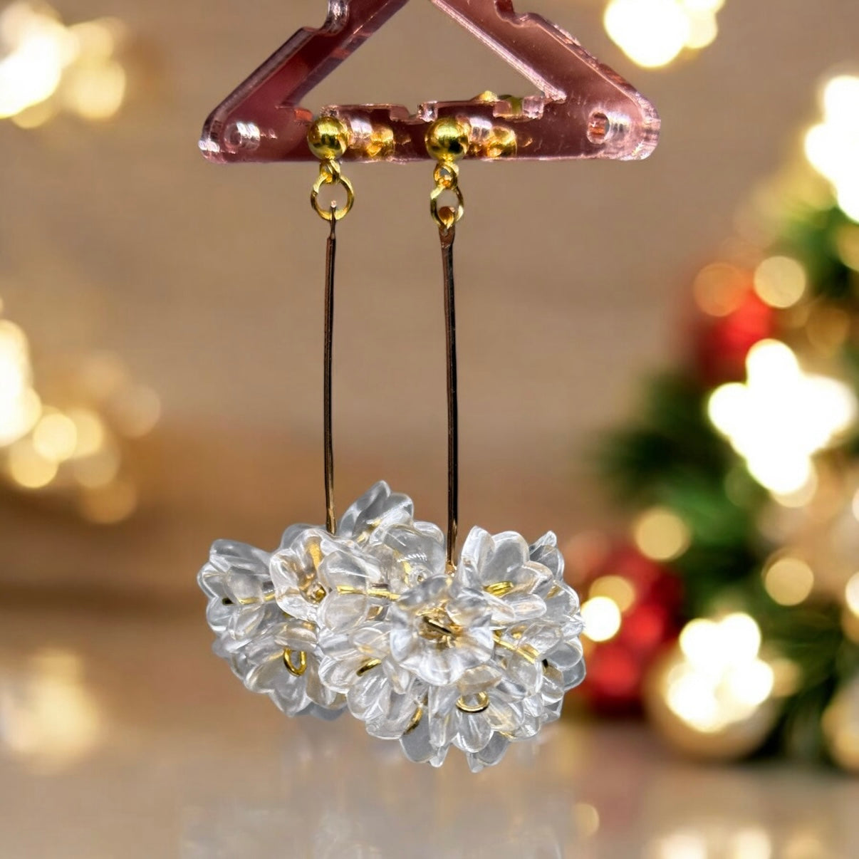 Whimsical - Clear beaded golden flower earrings