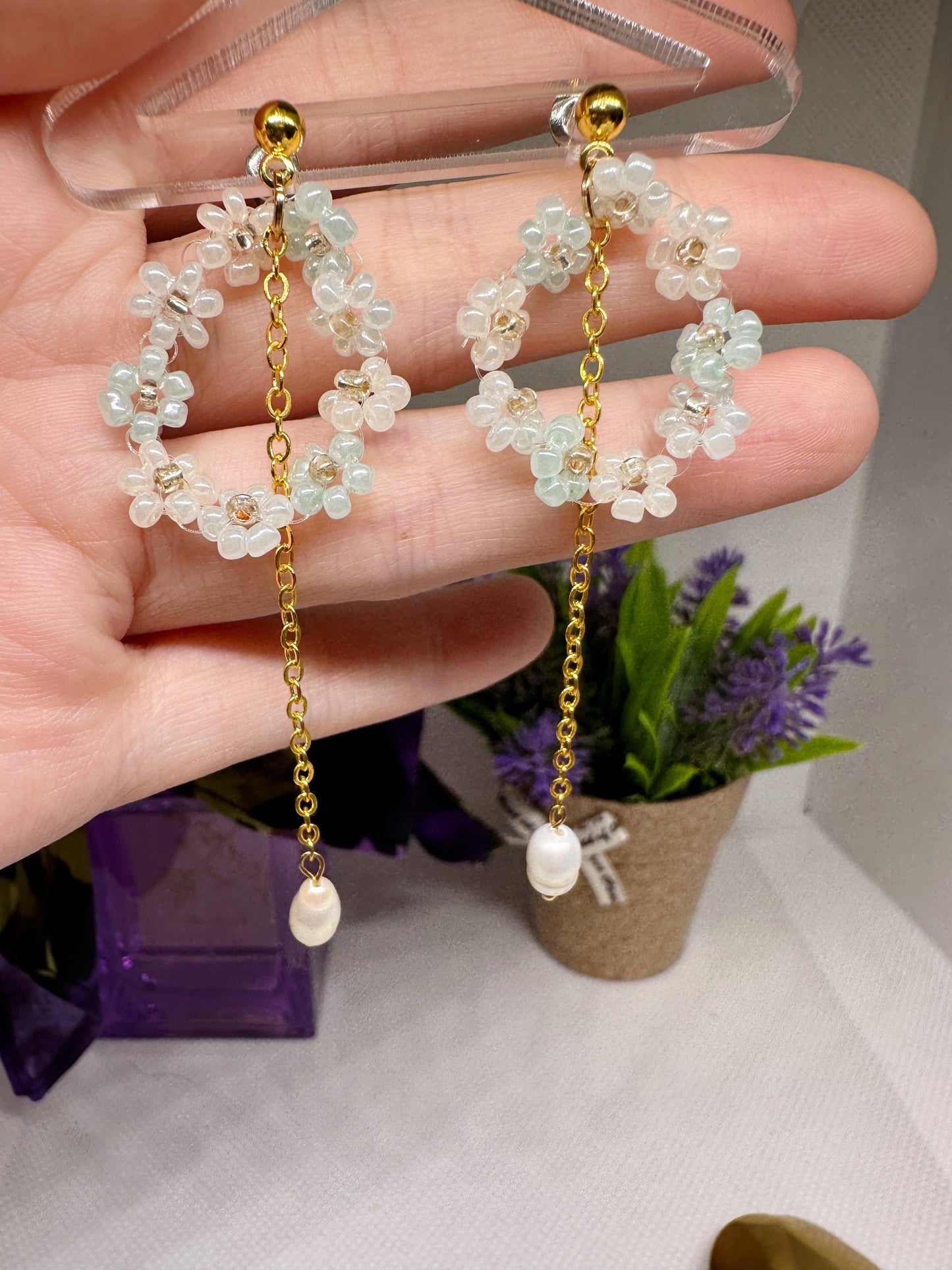 Whimsical - Daisy earrings | golden leaf mini flower earrings | elegant floral dangle chain earrings