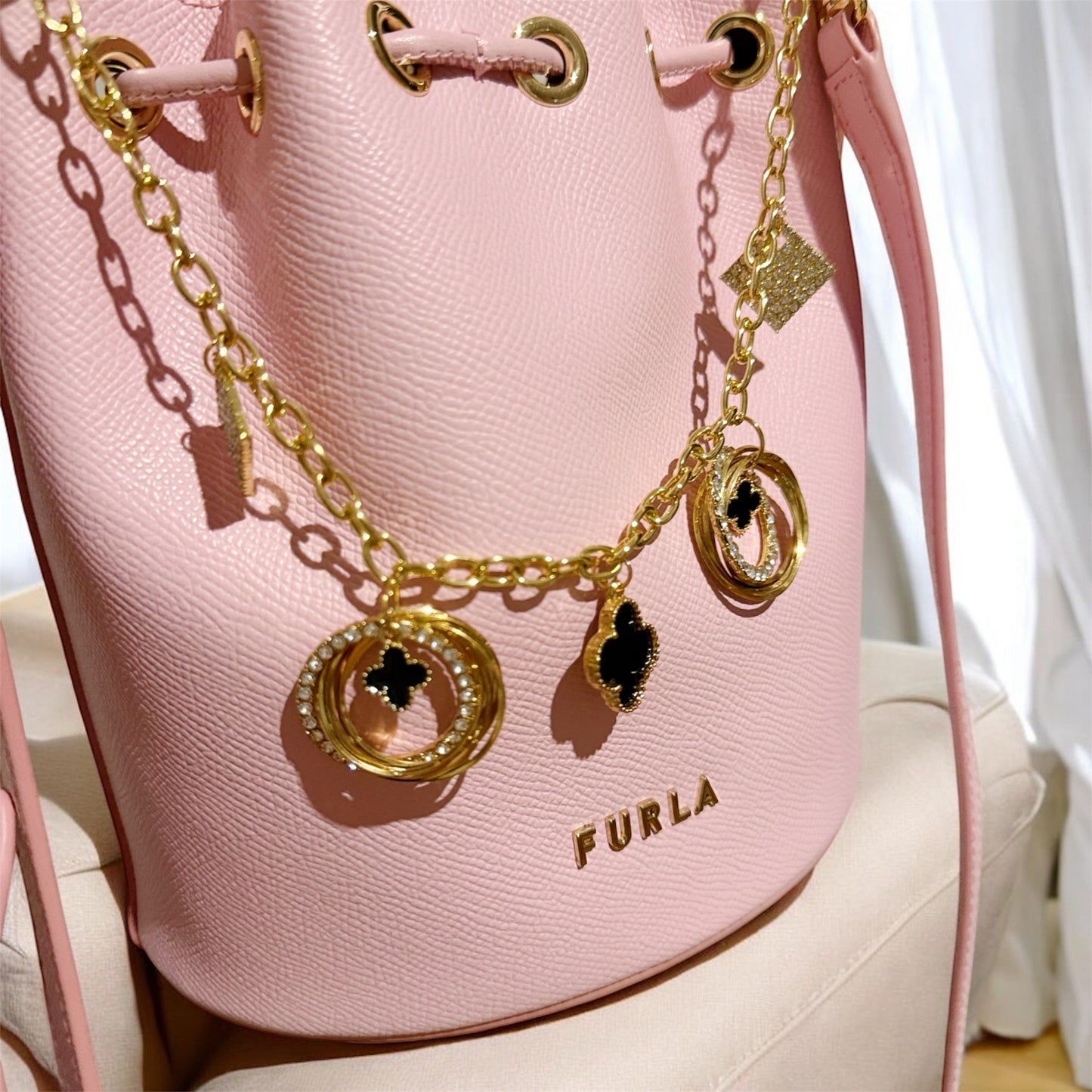 Clover bag charm | key chain | golden chain with gold buckle | y2k chain | bag lover gift