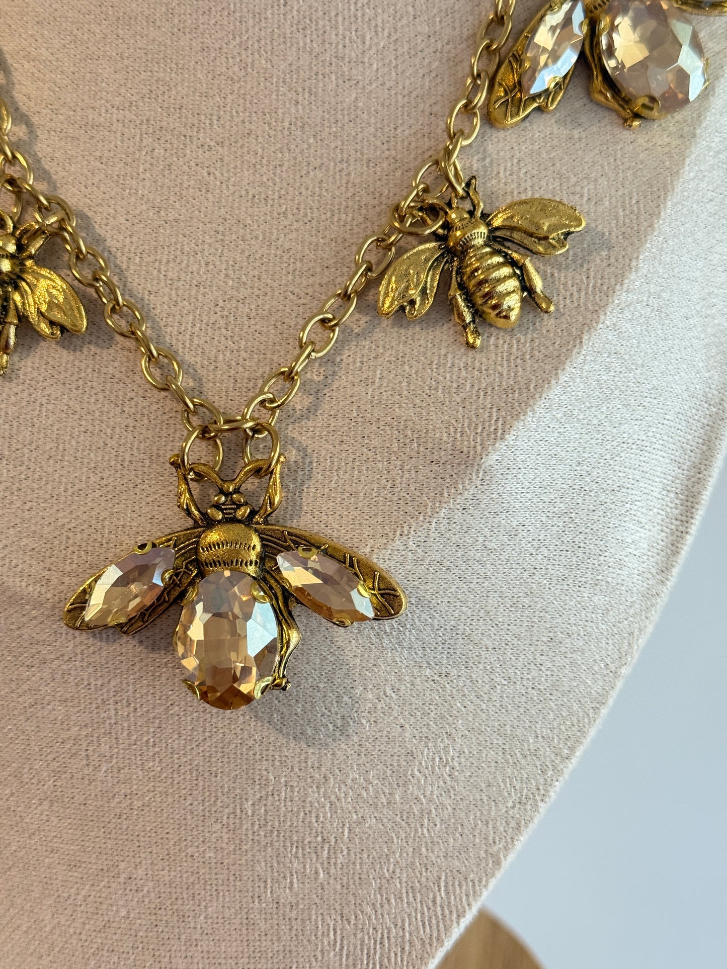 Vintage style Golden rhinestones bee necklaces