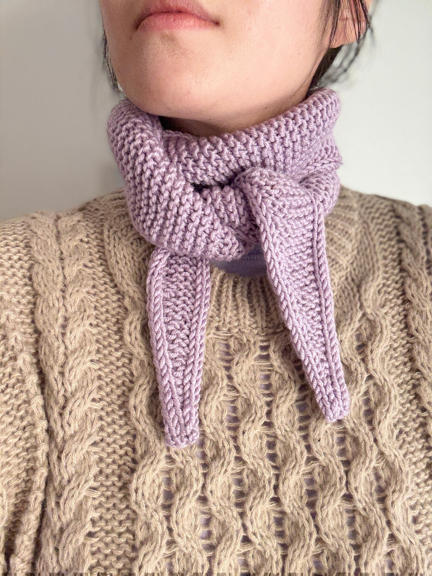 Sophie scarf lilac | hand knit neckechief | winter wrap | small skinny scarf | handmade gift | tiktok viral scarf | wool yarn