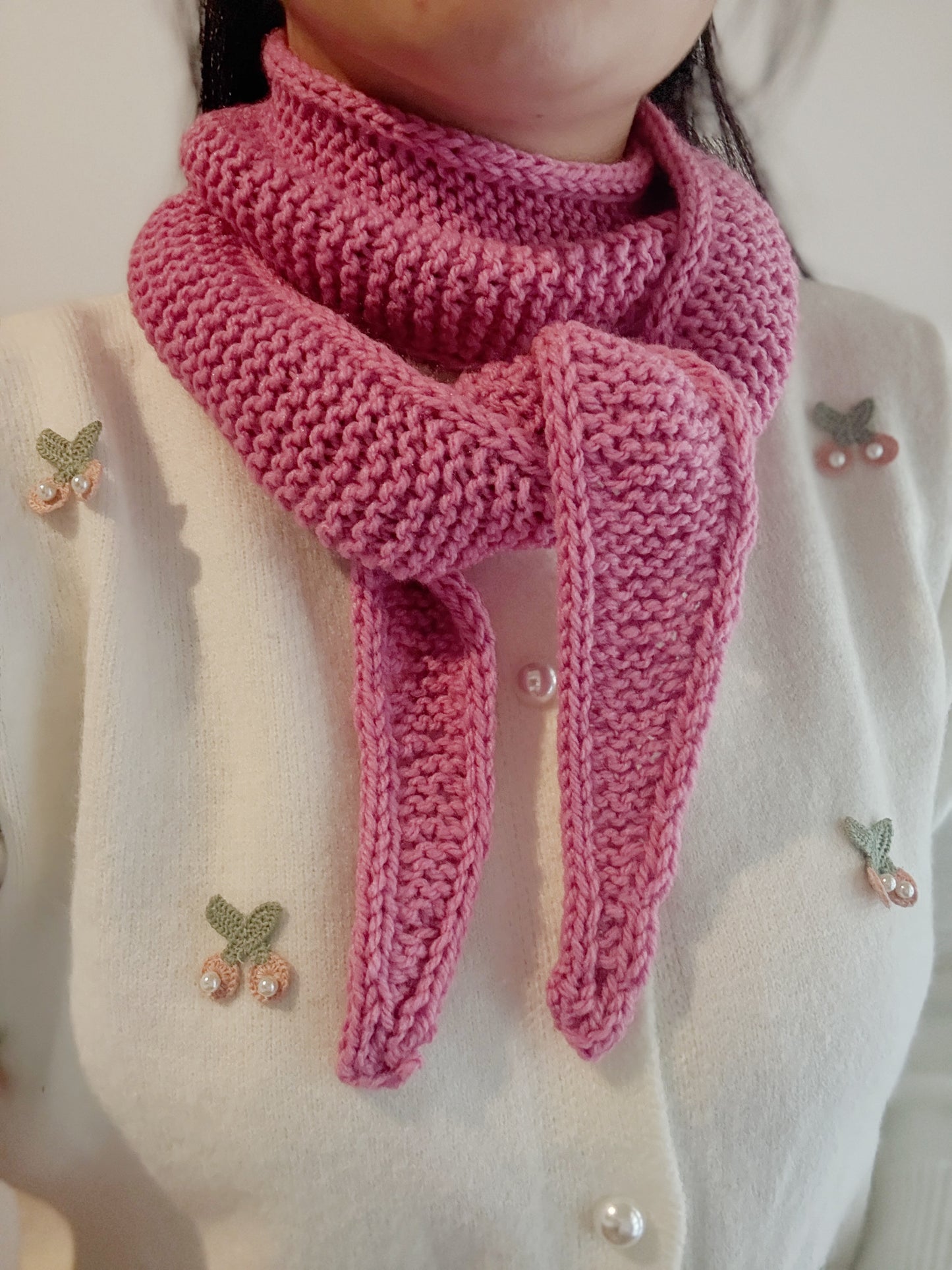 Sophie scarf in pink | hand knit neckechief | winter wrap | small skinny scaf | handmade gift | tiktok viral scarf