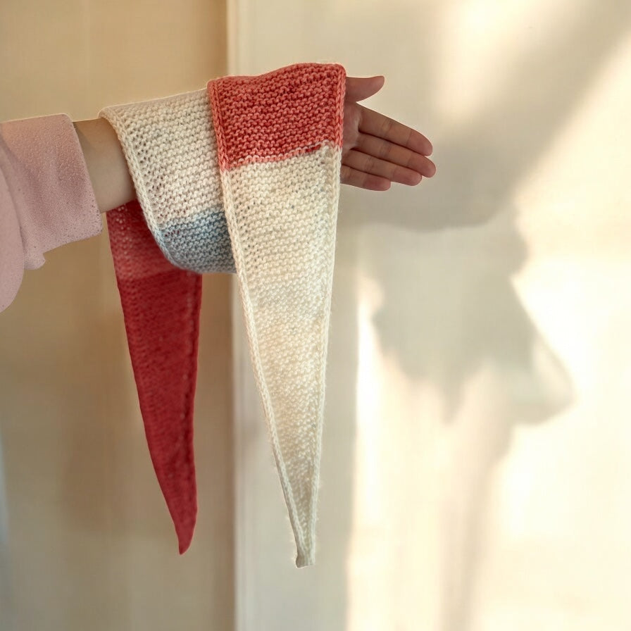 Sophie scarf in red blue and white tricolour | hand knit neckechief | winter wrap | small skinny scaf | handmade gift | tiktok viral scarf