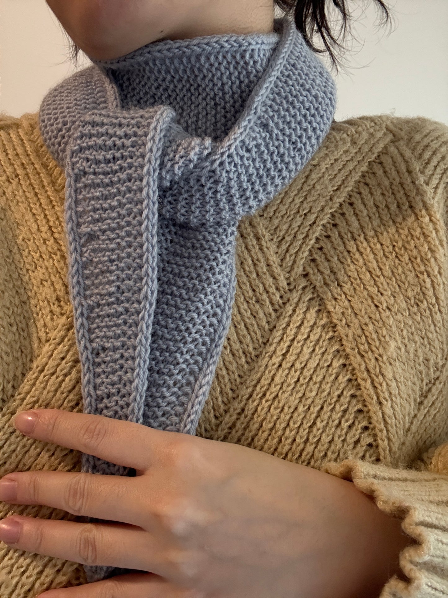Sophie scarf in light grey | hand knit neckechief | winter wrap | small skinny scarf | handmade gift | tiktok viral scarf | wool yarn