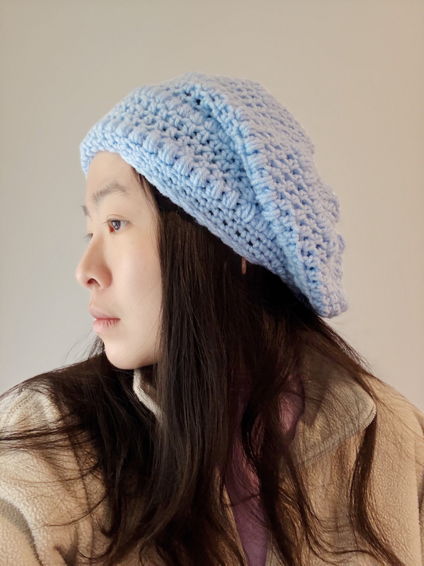 Blue crochet Slouchy Beanie | Chrochet Beret | Slouchy Hat in brown | hand Knit beanie in yellow | cozy winter beret hat