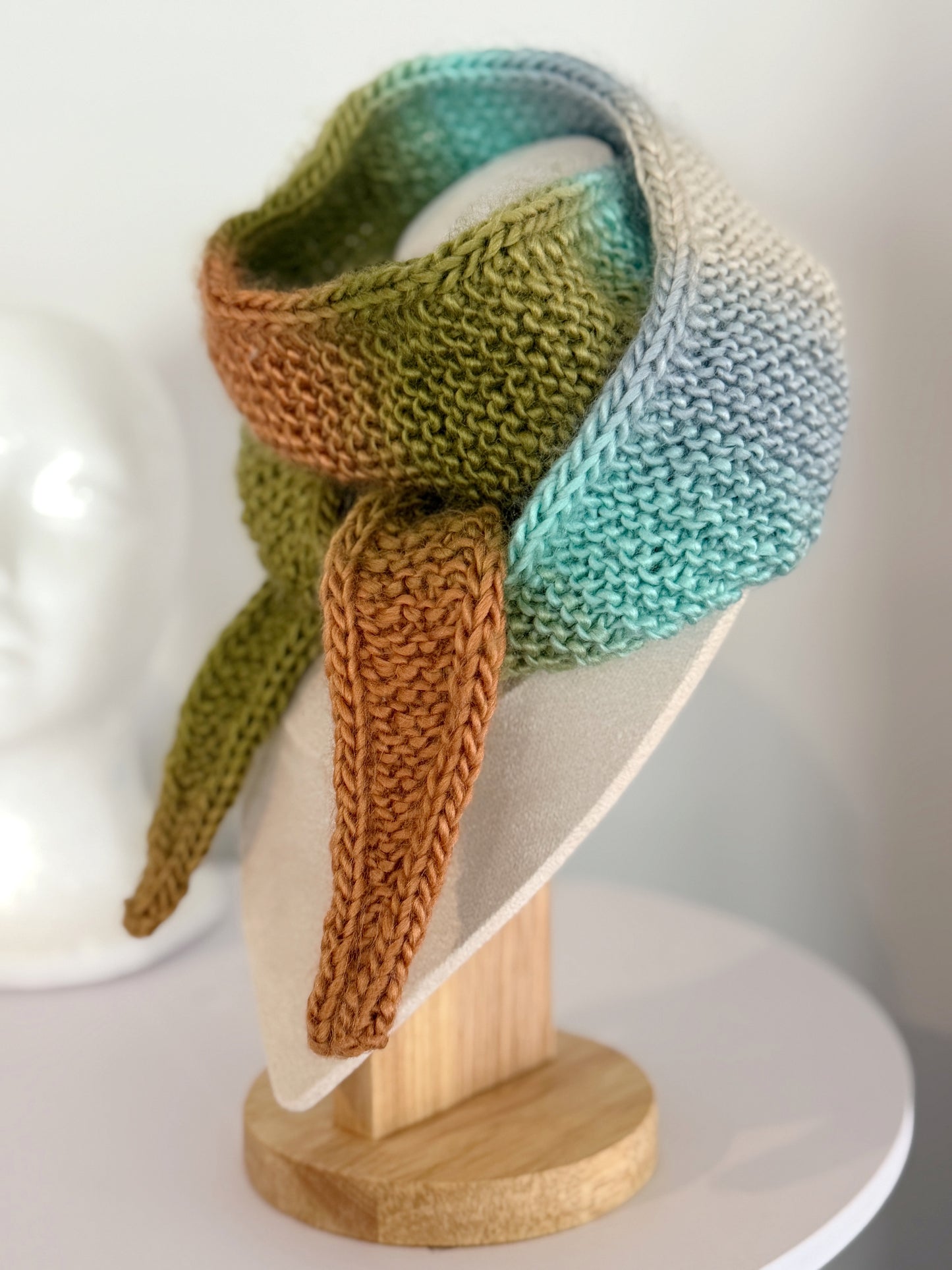 Sophie scarf in brown blue green mix | hand knit neckechief | winter wrap | small skinny scaf | handmade gift | tiktok viral scarf