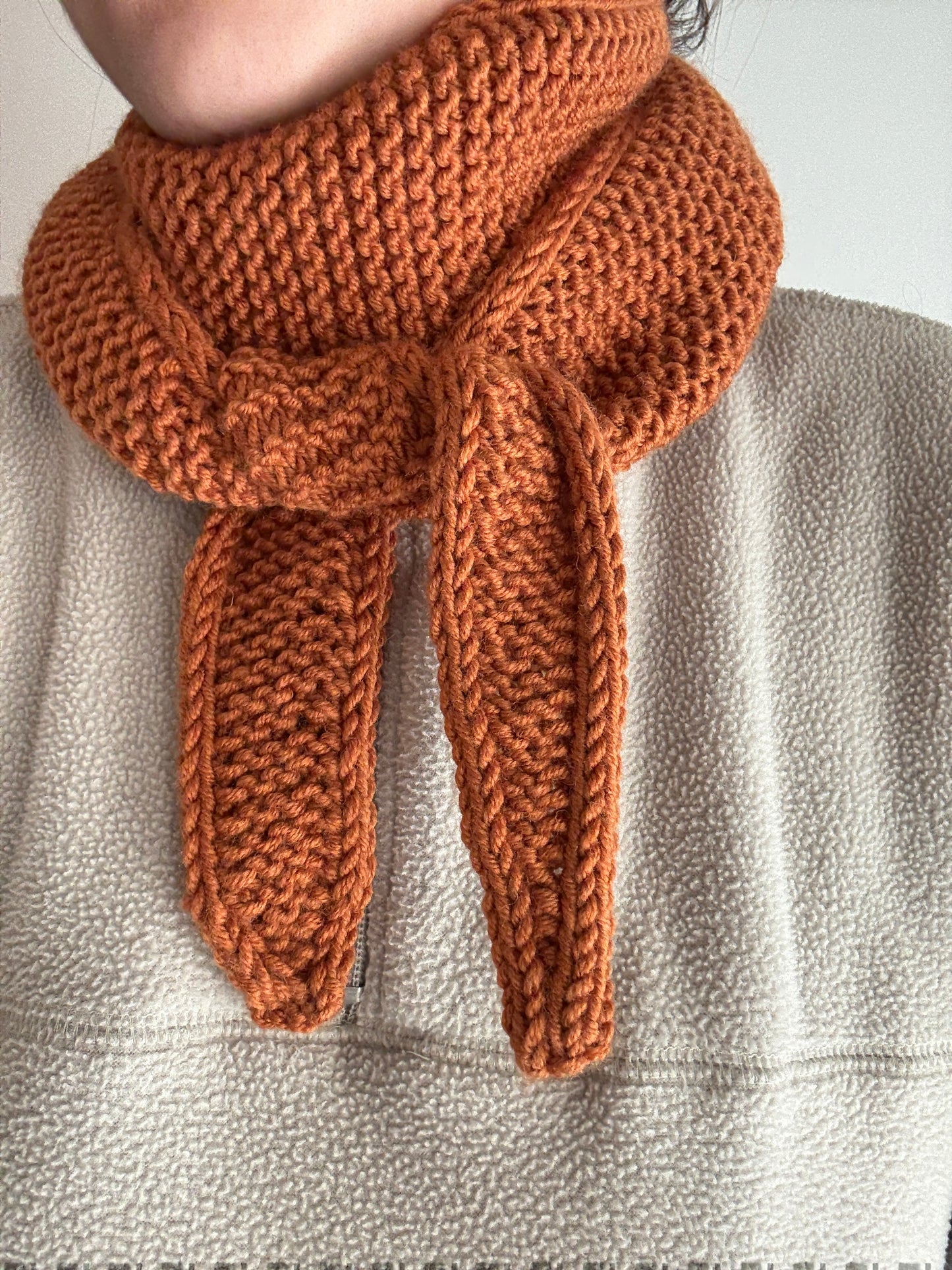 Sophie scarf leather brown | hand knit neckechief | winter wrap | small skinny scarf | handmade gift | tiktok viral scarf | wool yarn