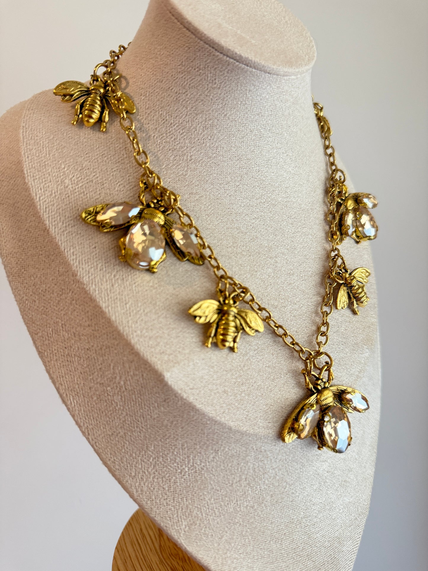 Vintage style Golden rhinestones bee necklaces
