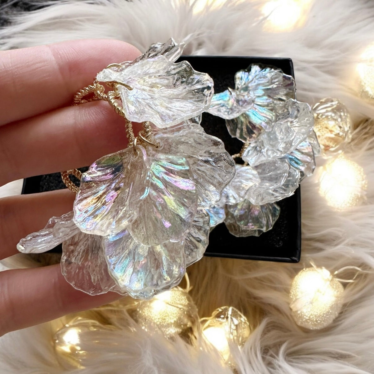 Iridescent - hoop petals earrings | floral petals earrings | bridal party earrings - TuttyKnitty