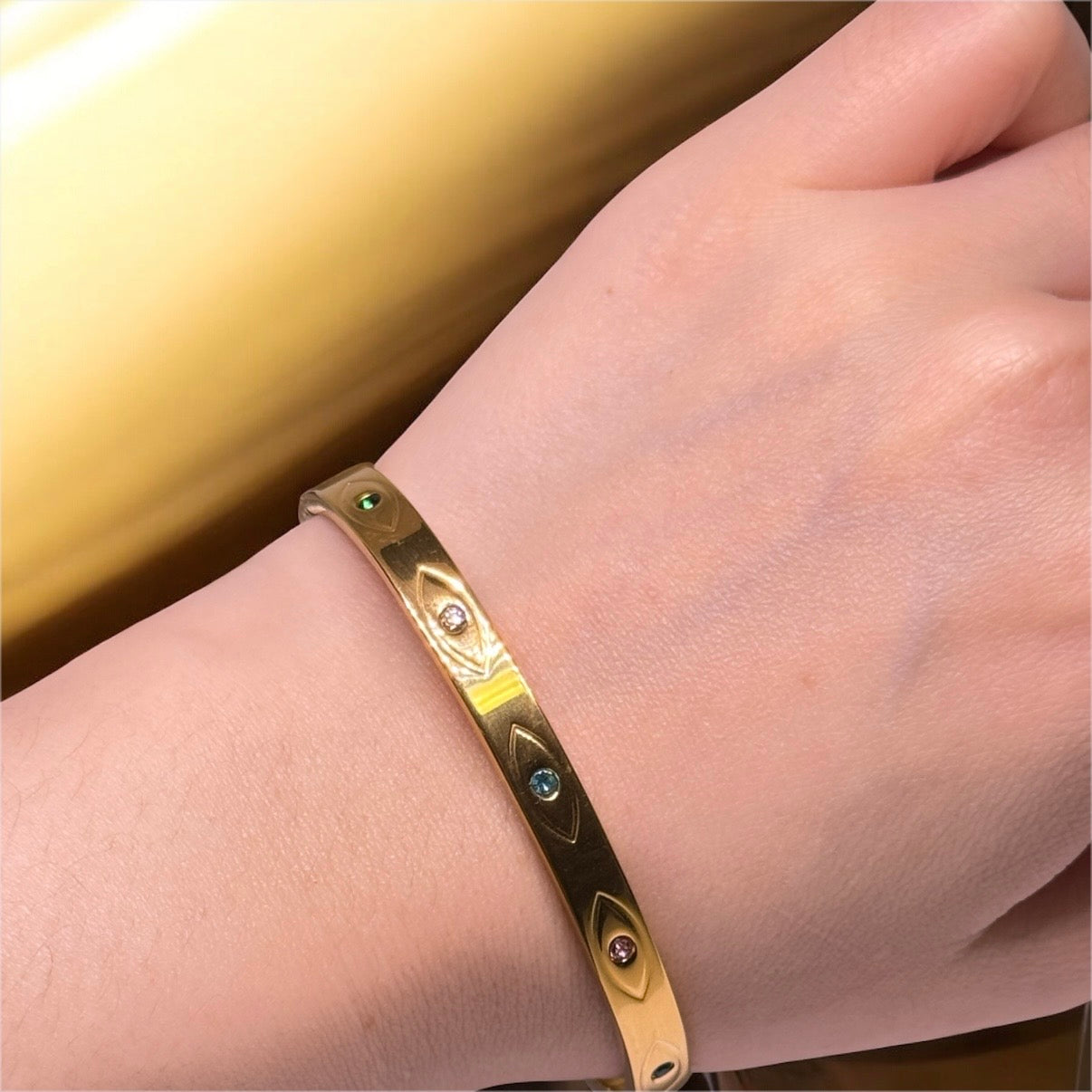 Gold bangles with evil eyes pattern | rhinestones embossed | shinny bangle