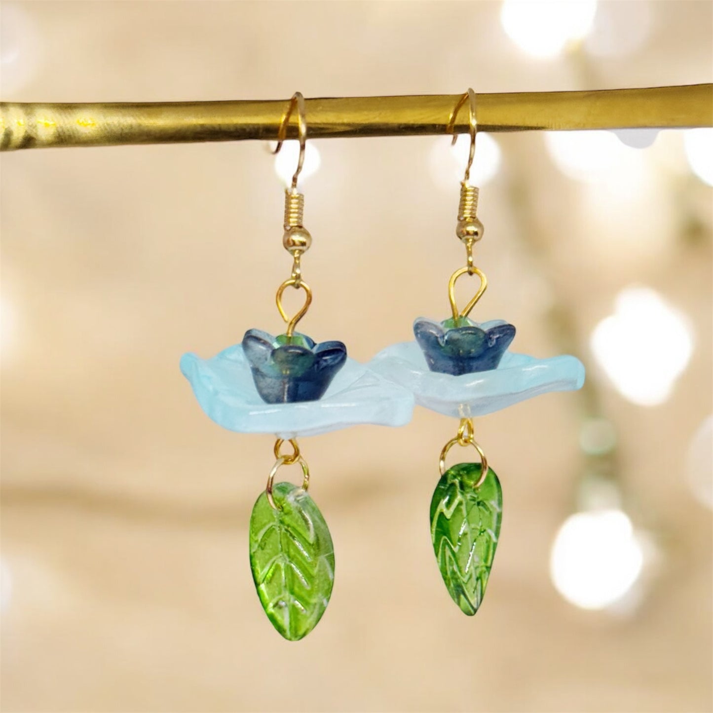 Whimsical - Lotus flower earrings | golden leaf mini flower earrings | elegant floral dangle chain earrings