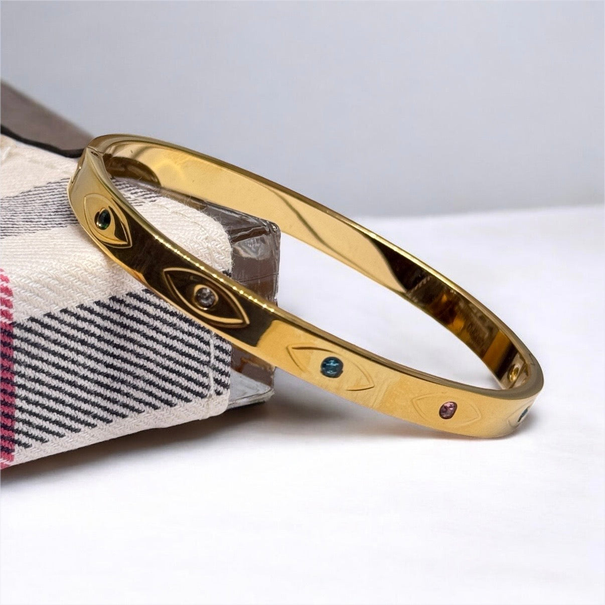 Gold bangles with evil eyes pattern | rhinestones embossed | shinny bangle