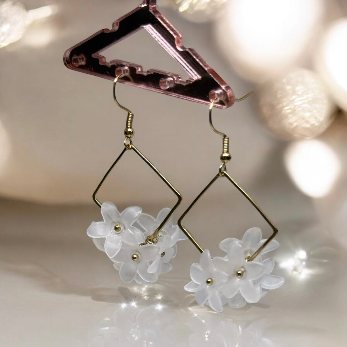 Whimsical - Daisy flower petal earrings |Kawaii cute fun hoop earrings | korean art colourful dangle earrings | white flower with crystal clear beads