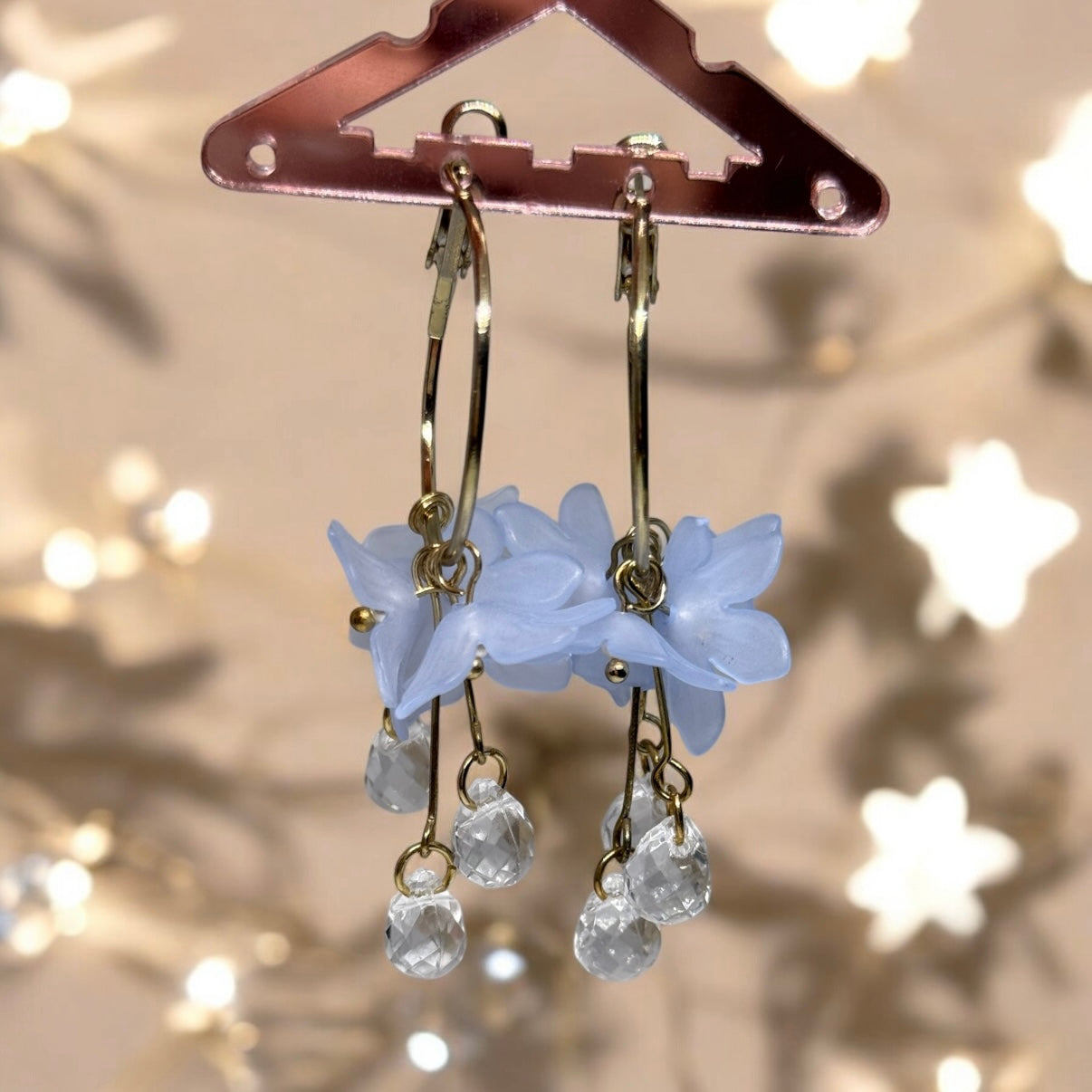 Whimsical - blue Daisy flower petal earrings |Kawaii cute fun hoop earrings | korean art colourful dangle earrings | white flower with crystal clear beads