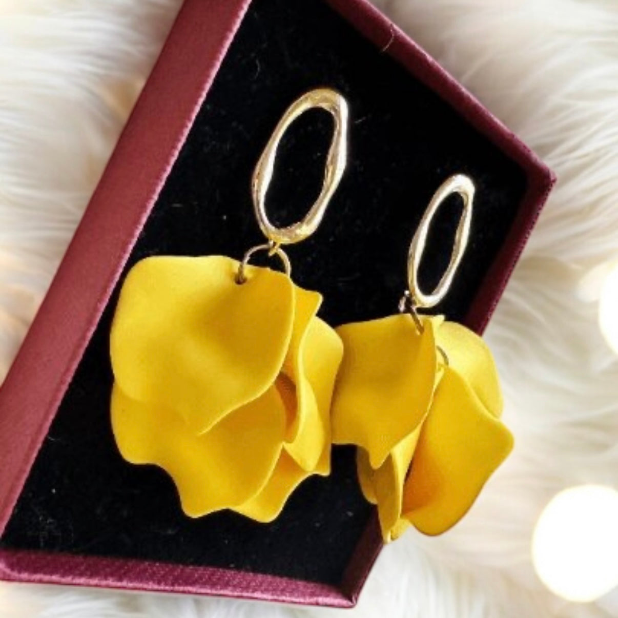Yellow - flower earrings | matte petals earrings | golden floral unique statement earrings| bridal party wedding earrings - TuttyKnitty