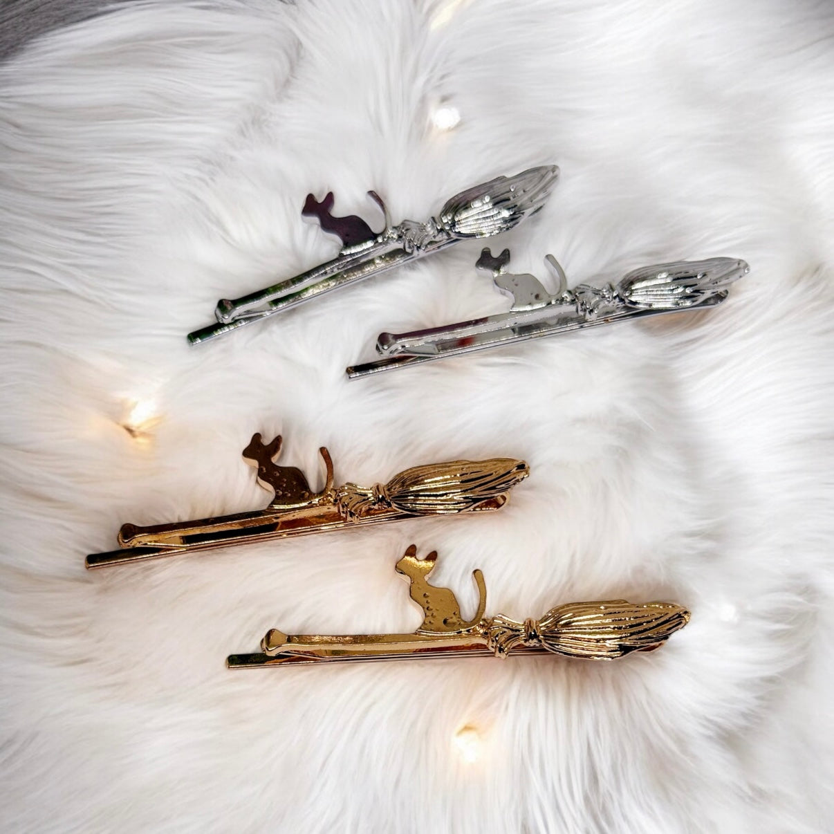 2 pack Golden witch cat hair clips| kiki’s cat hair slides | korean hair accessories | bridal party gift| animal hair clips