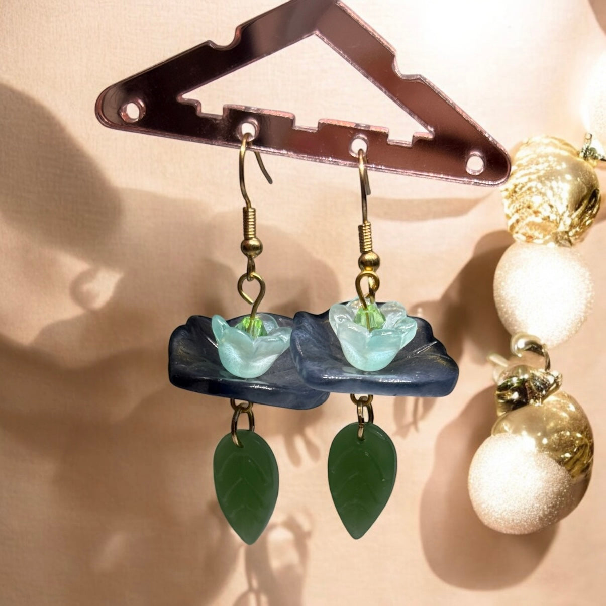 Whimsical - Lotus flower earrings | golden leaf mini flower earrings | elegant floral dangle chain earrings