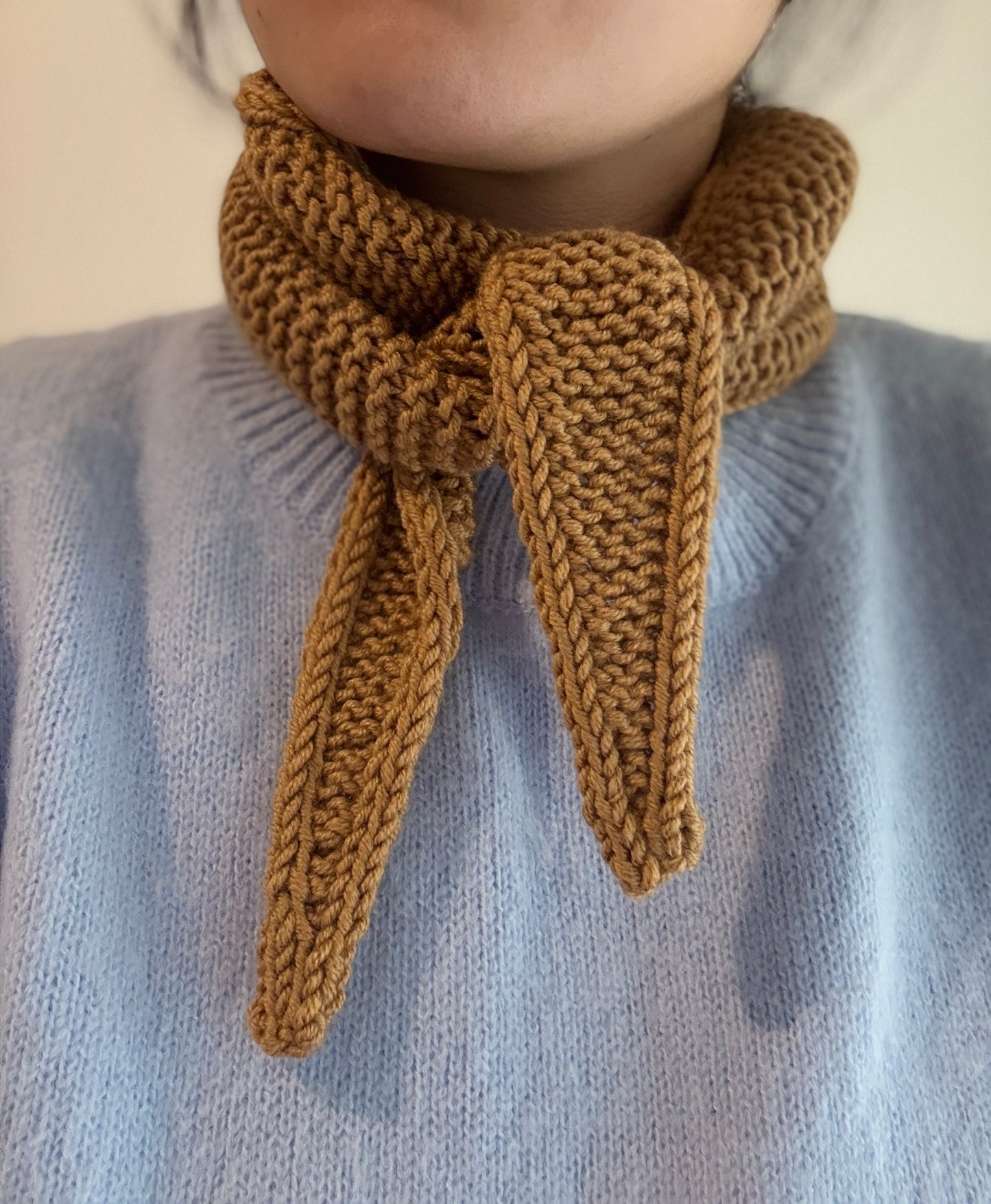 Sophie scarf in dark sand | hand knit neckechief | winter wrap | small skinny scarf | handmade gift | tiktok viral scarf | wool yarn