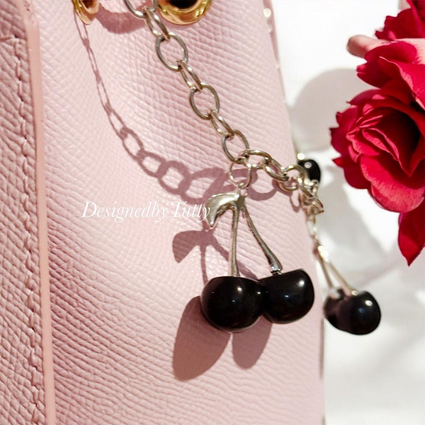 Cherry bag charm | key chain | golden chain with silver | y2k chain | bag lover gift