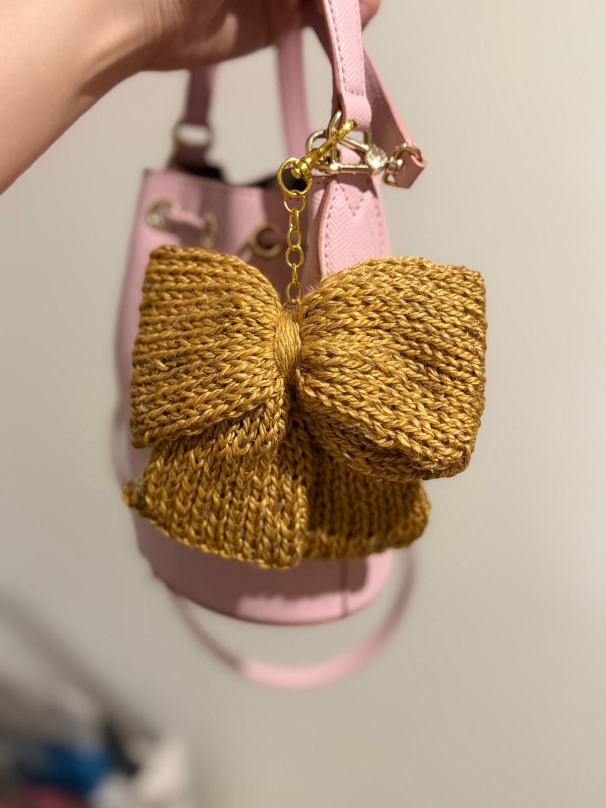 Hand knit bow keychain | ribbon key chain | lanyard | y2k chain | bag lover gift | gold heart buckle