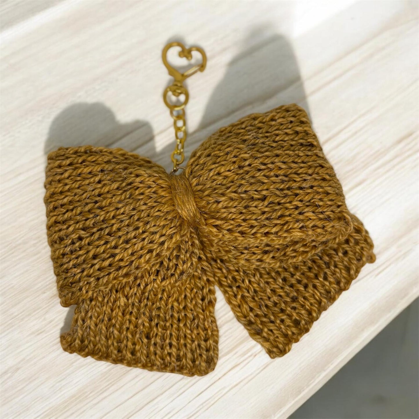 Hand knit bow keychain | ribbon key chain | lanyard | y2k chain | bag lover gift | gold heart buckle