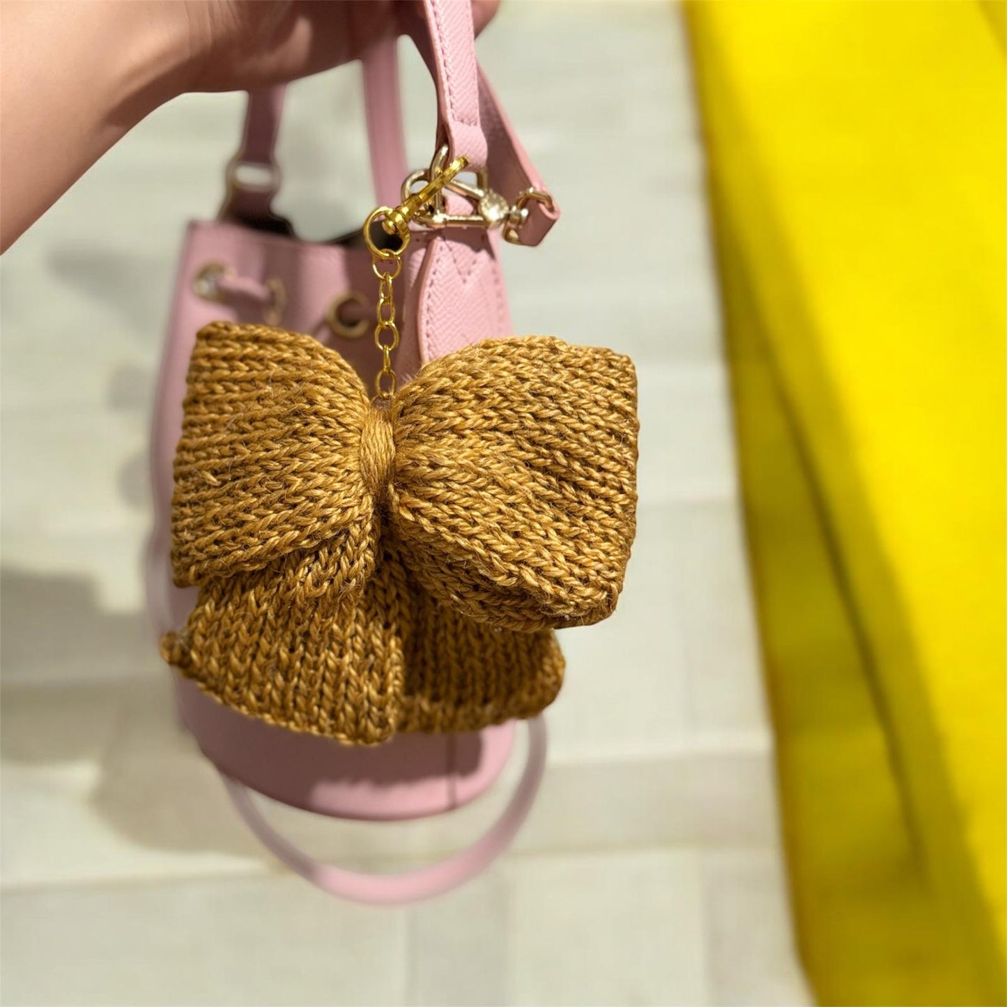 Hand knit bow keychain | ribbon key chain | lanyard | y2k chain | bag lover gift | gold heart buckle