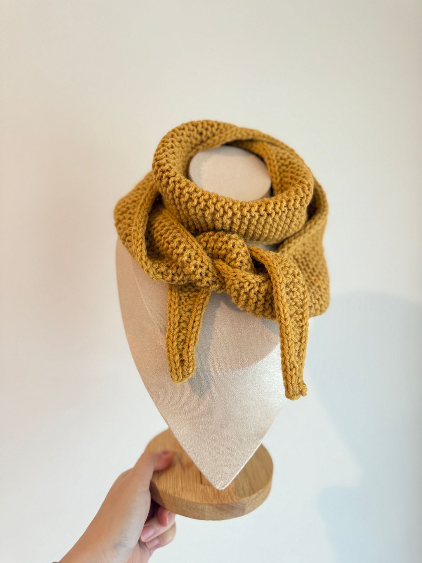 Sophie scarf in mustard | hand knit neckechief | winter wrap | small skinny scarf | handmade gift | tiktok viral scarf | wool yarn