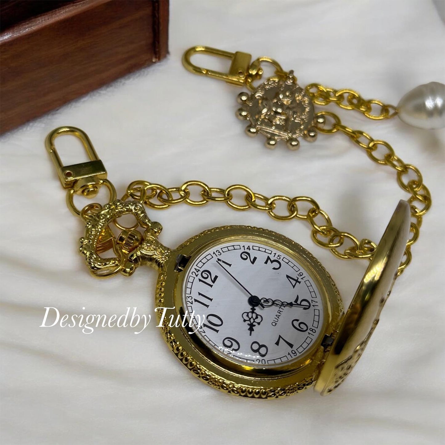 Golden pocket watch keychain | golden charm buckle | y2k chain | bag lover gift | lux keychain