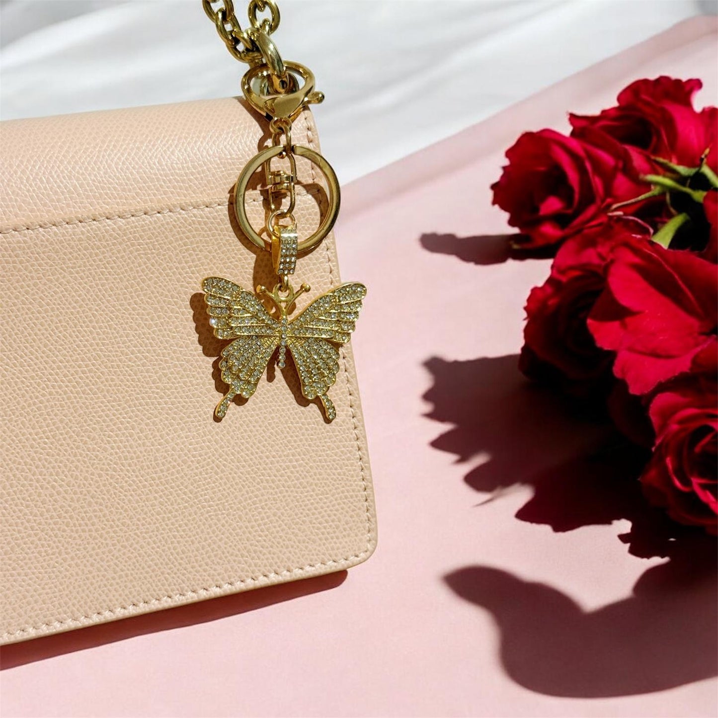 Butterfly pendant keychain | faux pearl| bag charm | double ring