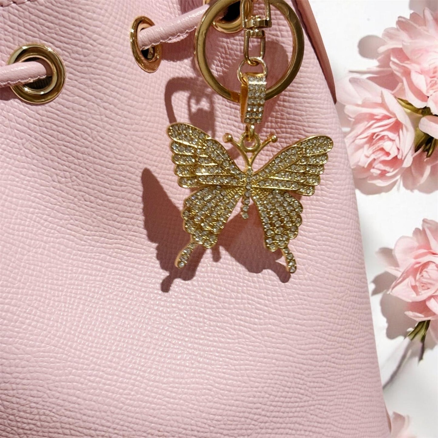 Butterfly pendant keychain | faux pearl| bag charm | double ring
