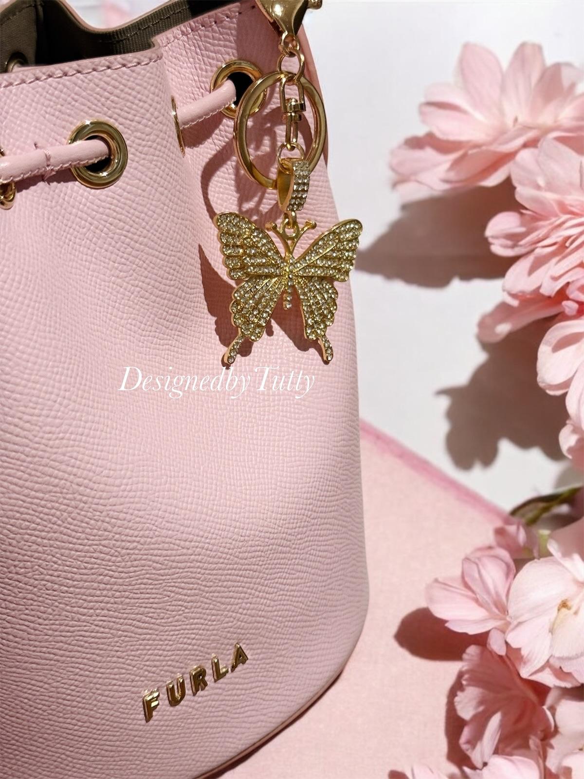 Butterfly pendant keychain | faux pearl| bag charm | double ring