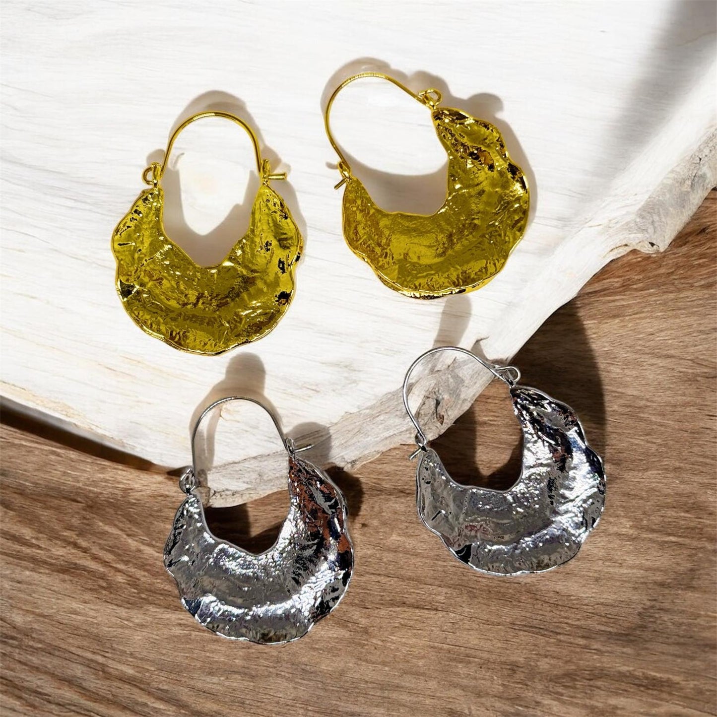 Geometric - Gold textured folded irregular shaped earrings| twisted geometric earrings | Oversize statement earrings | luxury statement earrings