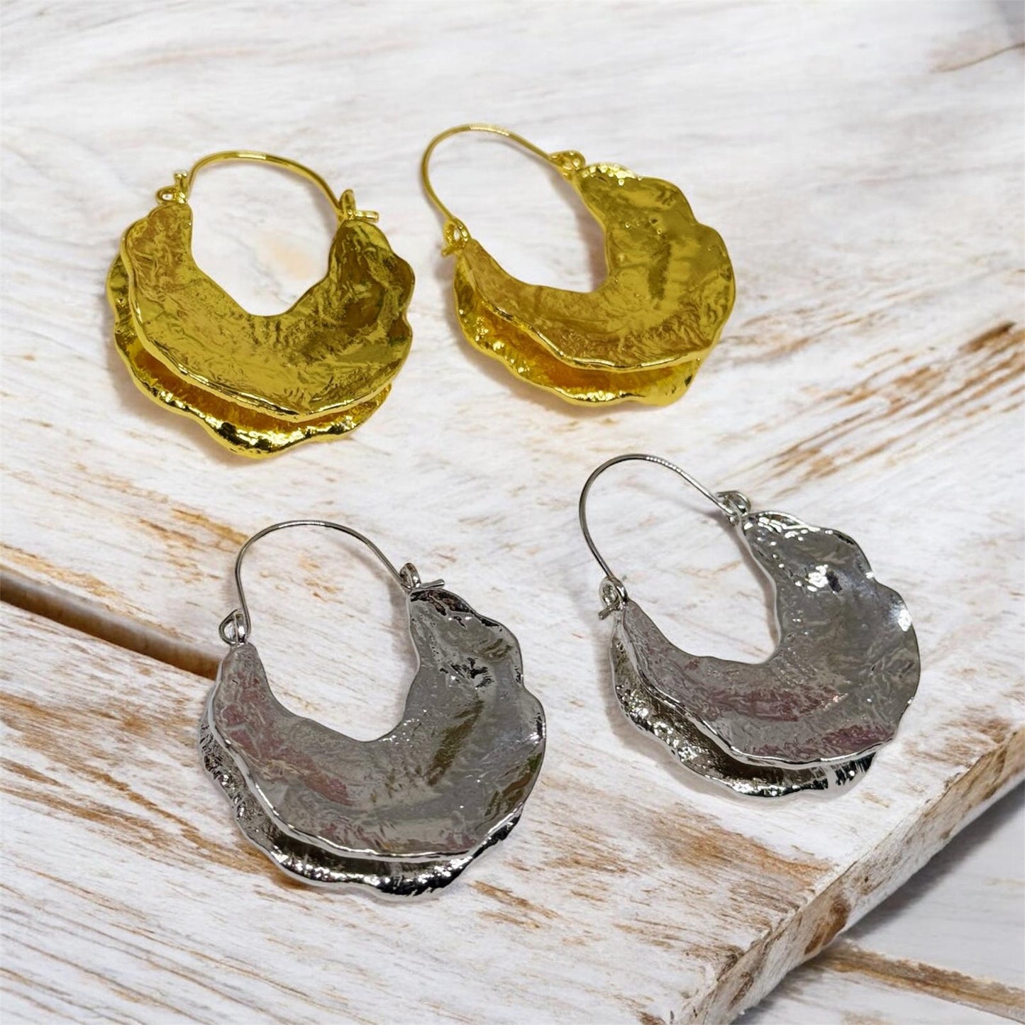 Geometric - Gold textured folded irregular shaped earrings| twisted geometric earrings | Oversize statement earrings | luxury statement earrings