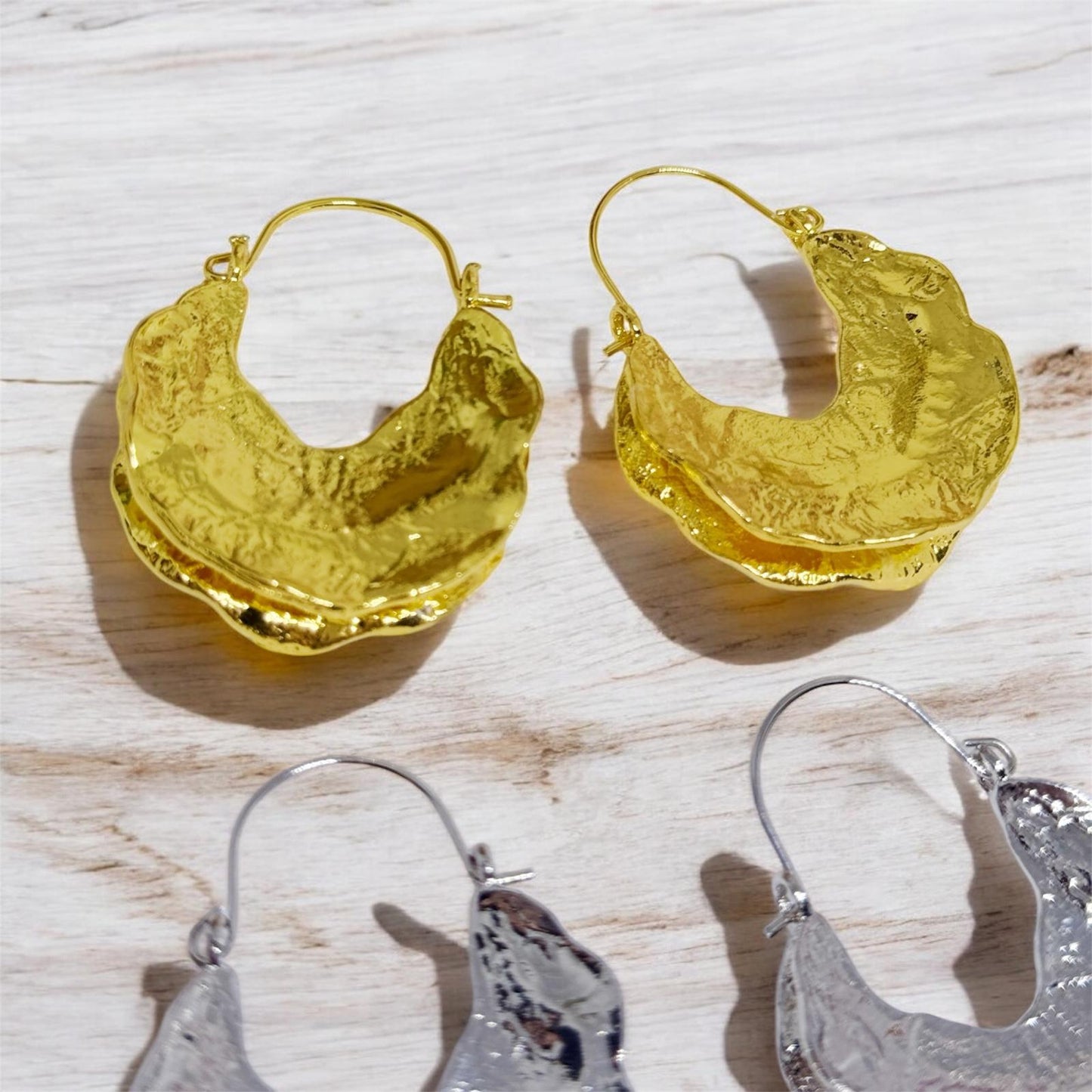 Geometric - Gold textured folded irregular shaped earrings| twisted geometric earrings | Oversize statement earrings | luxury statement earrings