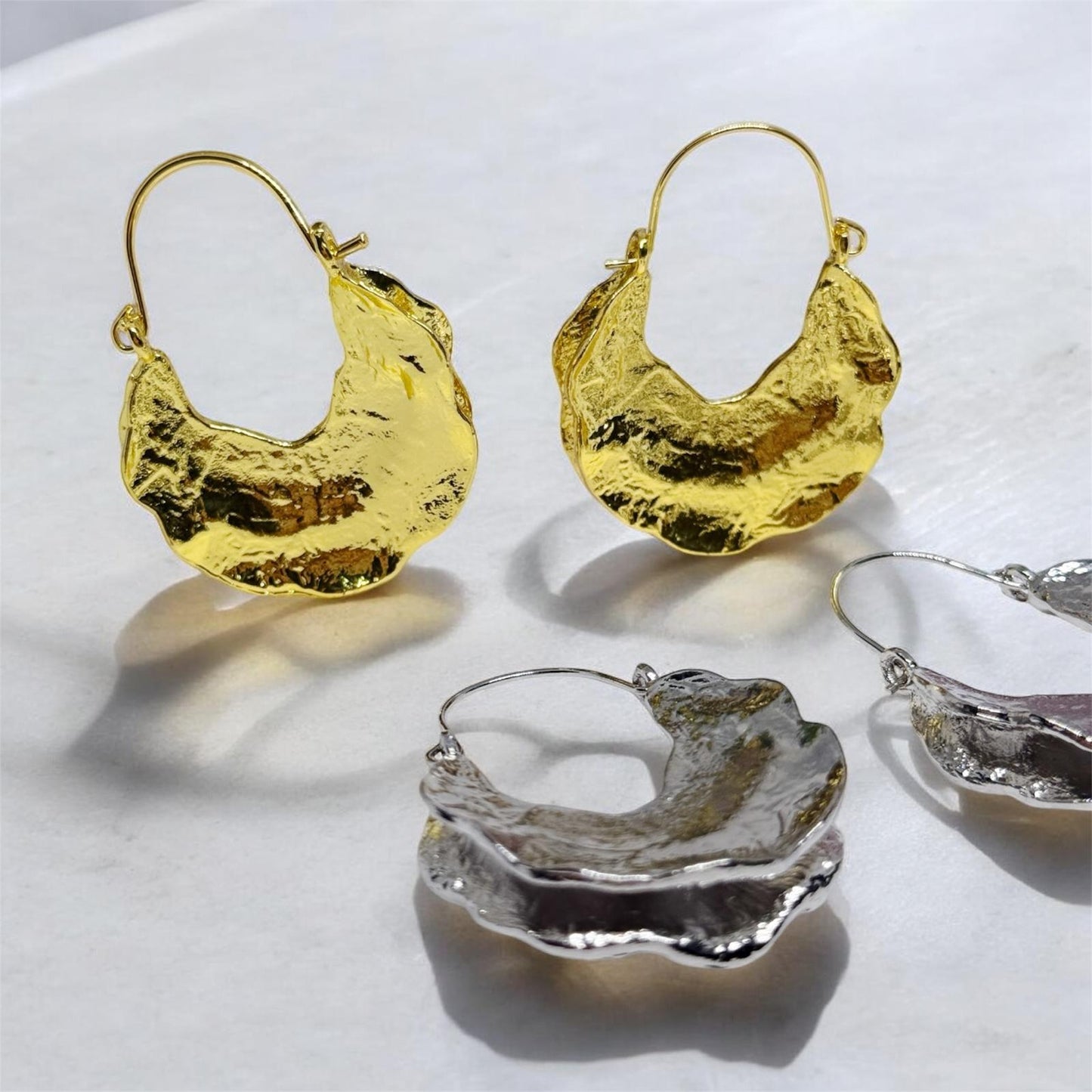 Geometric - Gold textured folded irregular shaped earrings| twisted geometric earrings | Oversize statement earrings | luxury statement earrings