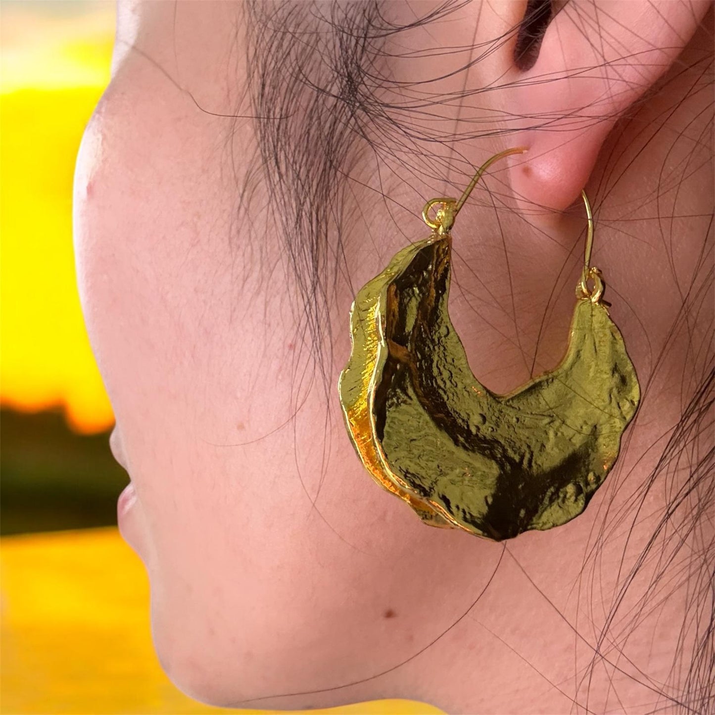 Geometric - Gold textured folded irregular shaped earrings| twisted geometric earrings | Oversize statement earrings | luxury statement earrings