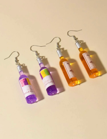 Wine vodka beer earrings | wine blue and pink bottle dangle minimalist earrings | Kawaii drop earrings - TuttyKnitty