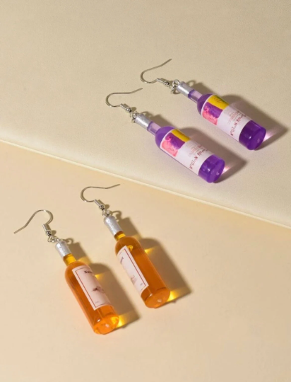 Wine vodka beer earrings | wine blue and pink bottle dangle minimalist earrings | Kawaii drop earrings - TuttyKnitty