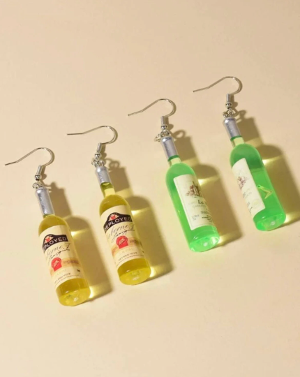 Wine vodka beer earrings | wine blue and pink bottle dangle minimalist earrings | Kawaii drop earrings - TuttyKnitty